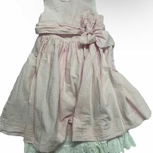 Girls Polo Ralph Lauren Formal Pink Seersucker Spring Or Summer Dress Size 4T